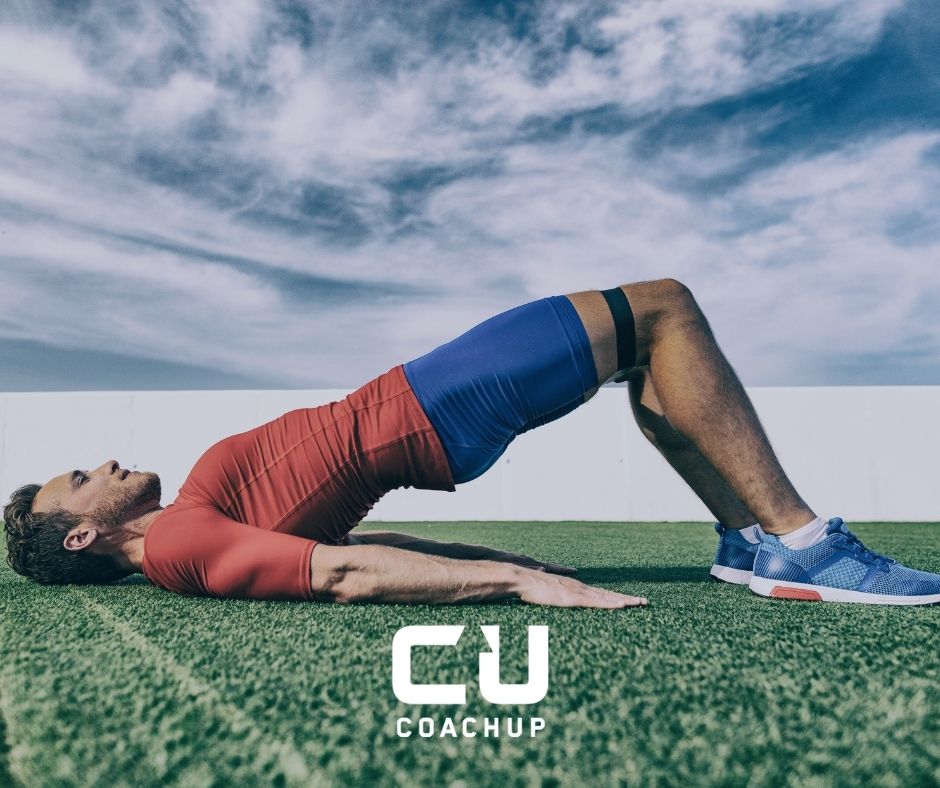 resistance band being used for hip strengthening